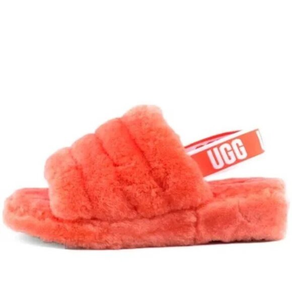 UGG Fluff Yeah Slides Shearling Sandals Slippers in Hibiscus Pink 1095119 - Picture 1 of 8